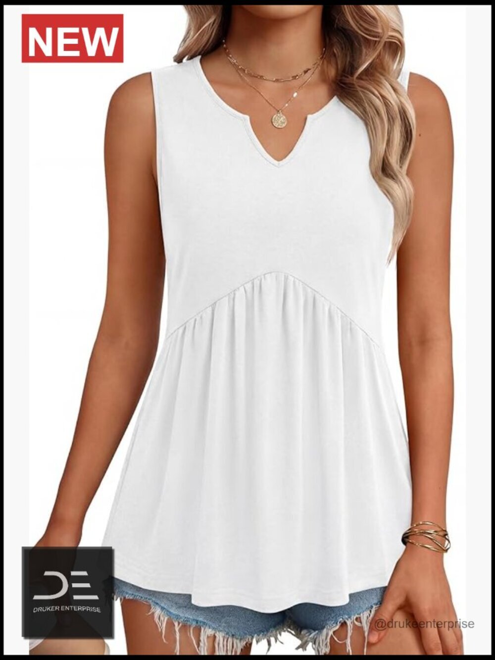 Sleeveless V-Neck Peplum Tank Top Flowy Boho Summer Blouse